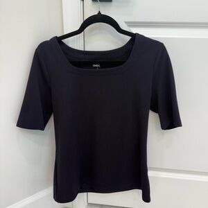 Lands' End Navy Short-Sleeve Scoop Square Neck Top woman’s size S (6-8)
